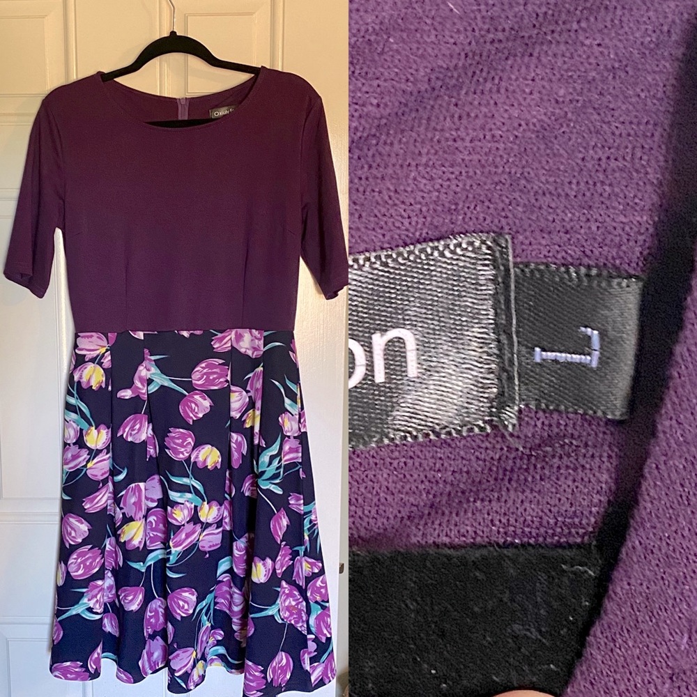 Purple and floral print fit and flare dress